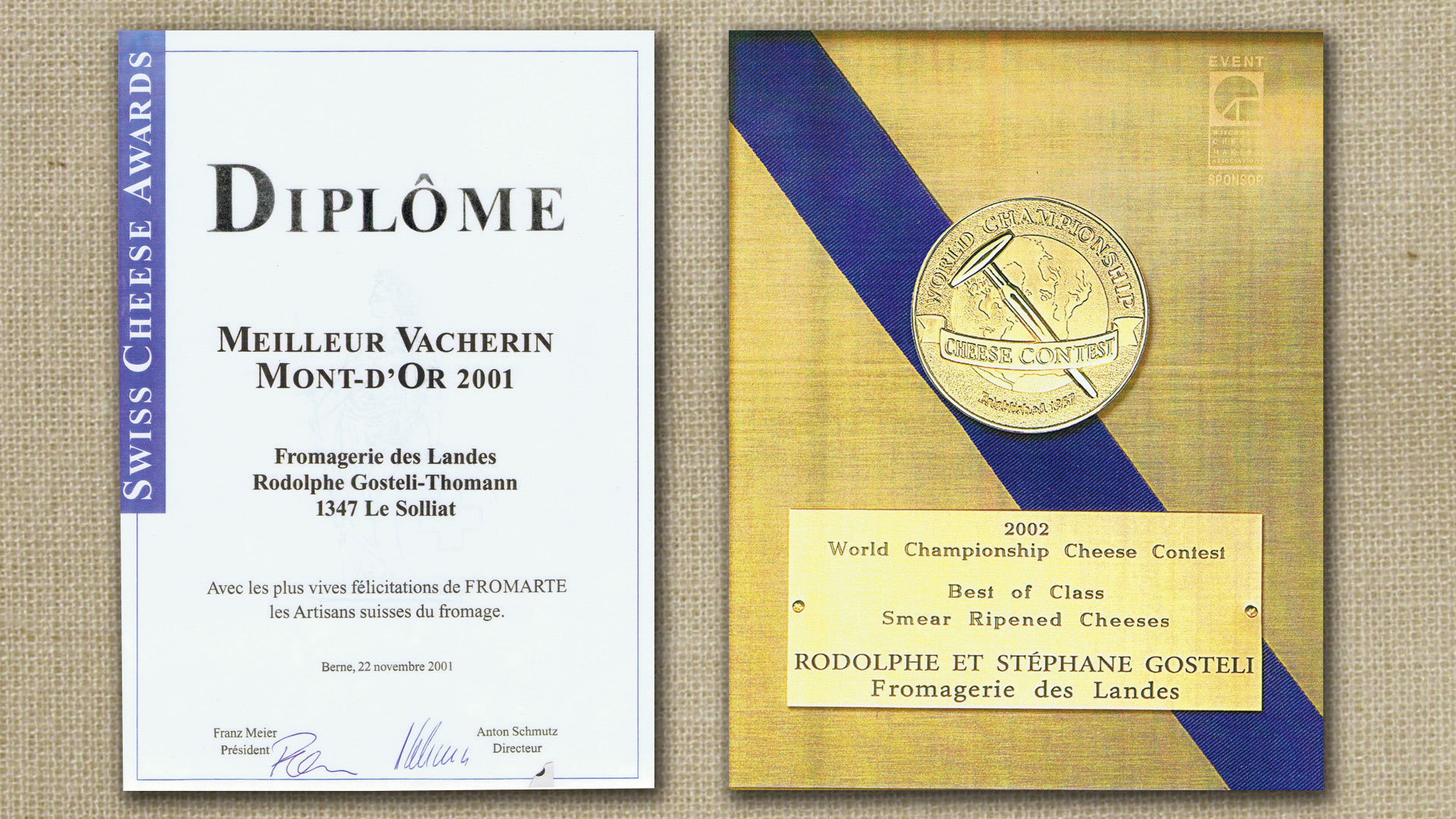 Le Solliat; Fromages; vacherin; raclette; fondue, tomme; Gruyère; Vallée de Joux; Le Sentier; Meule; Rodolphe Gostelli; Récompenses; Prix;